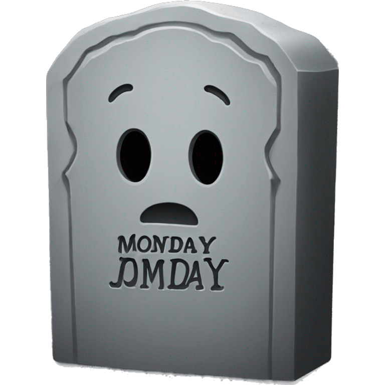 Tombstone that says MONDAY emoji