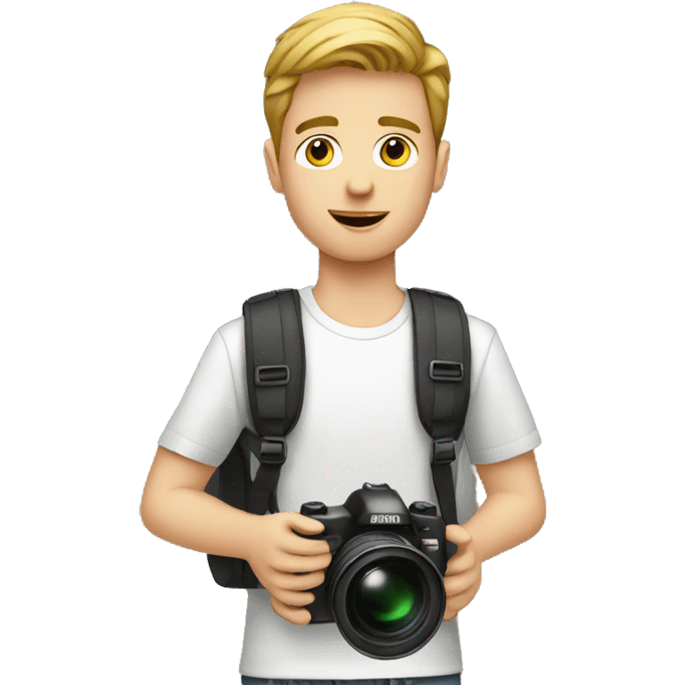 young white man blogger with camera emoji