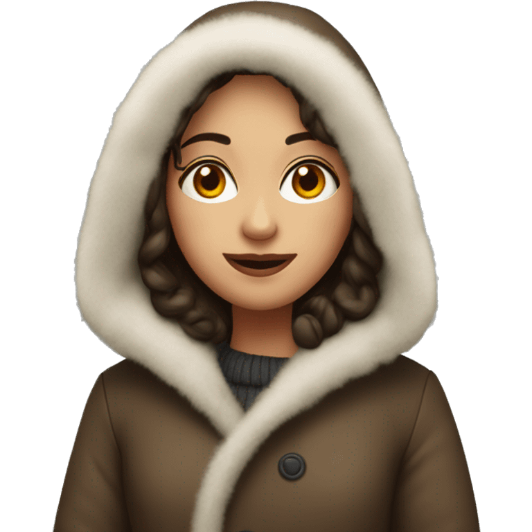 Brunette in a warm coat with a red nose  emoji