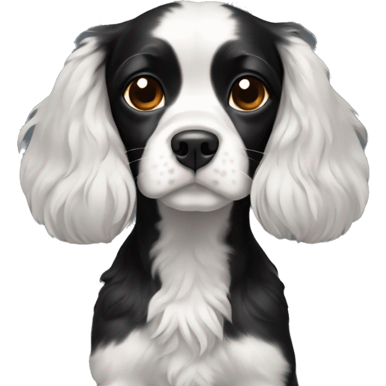 Small completely black cavalier spaniel with white on chest emoji