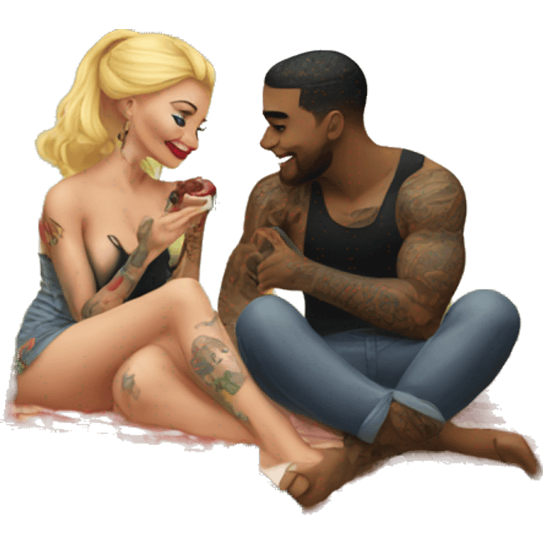 Romantic picnic date for beautiful tattooed couple emoji