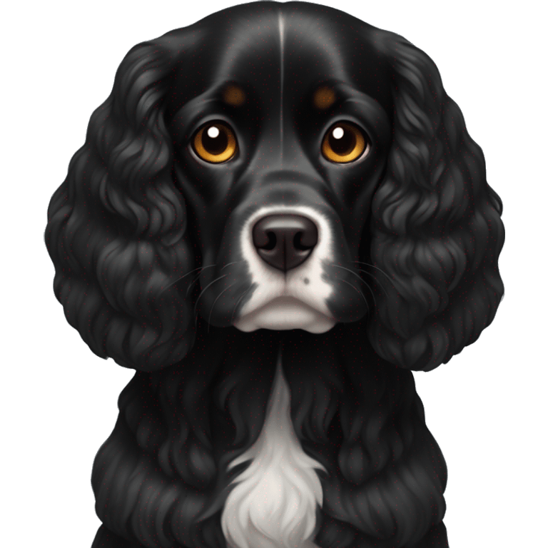 Small completely black king spaniel with black fur on his whole face and white fur on chest emoji