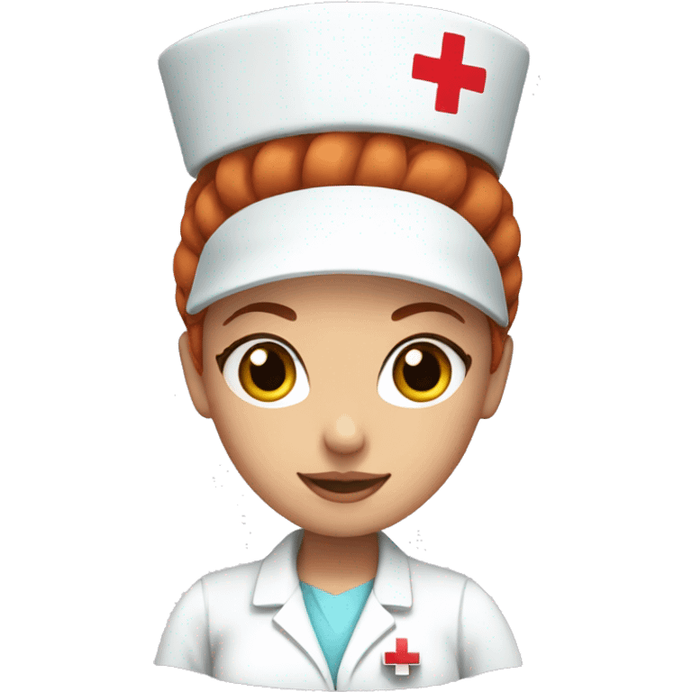 nurse with red hair in a bun and white hat with red cross emoji