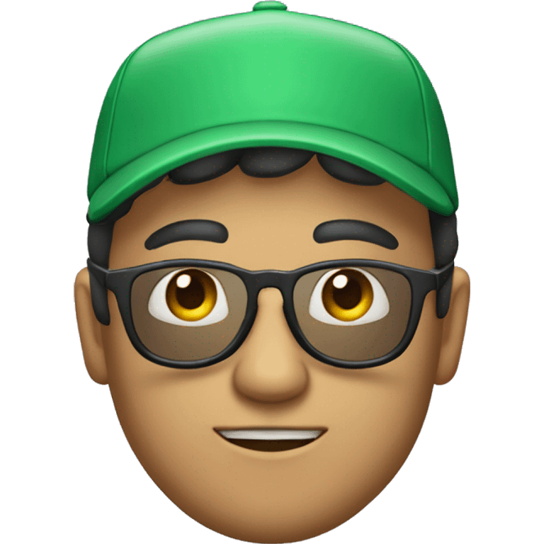 personaje blanco con gorra verde y lentes morados y cabello medio ondulado emoji