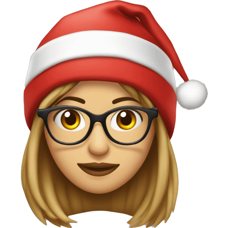 Chica, piel clara pelirroja lentes gorro de navidad emoji