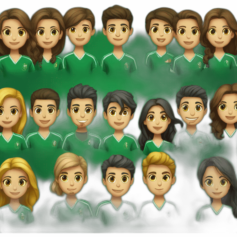 Algerian student club of 7 members (3 boys and 4 girls) with dark green shirt emoji