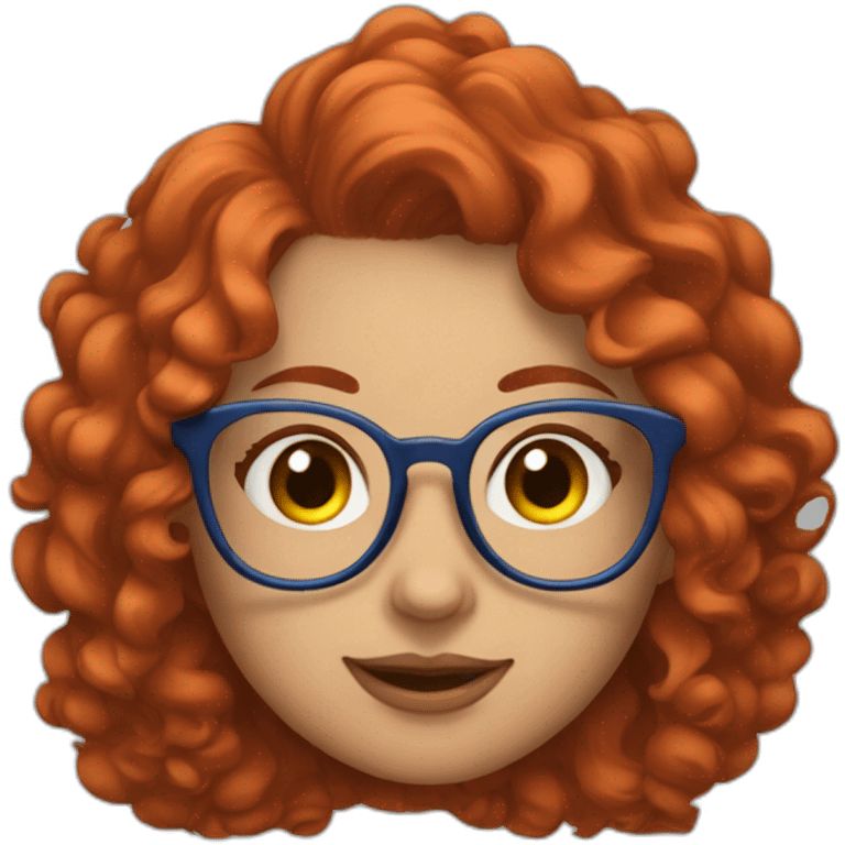 a curvy girl with curly red hair and blue glasses winking emoji