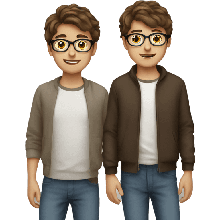 Twin brown hair boy young adults one use glasses emoji