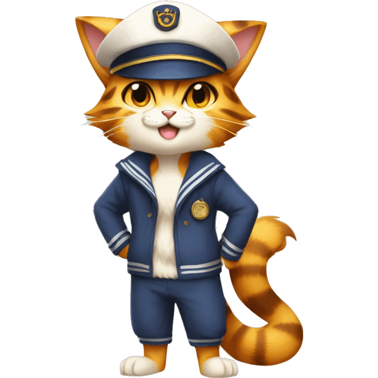 Anthro Fur-Sona feline-Fakémon with a sailor-hat-cap Full Body emoji