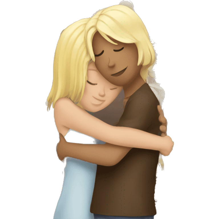 blonde girl hugs brunette  emoji