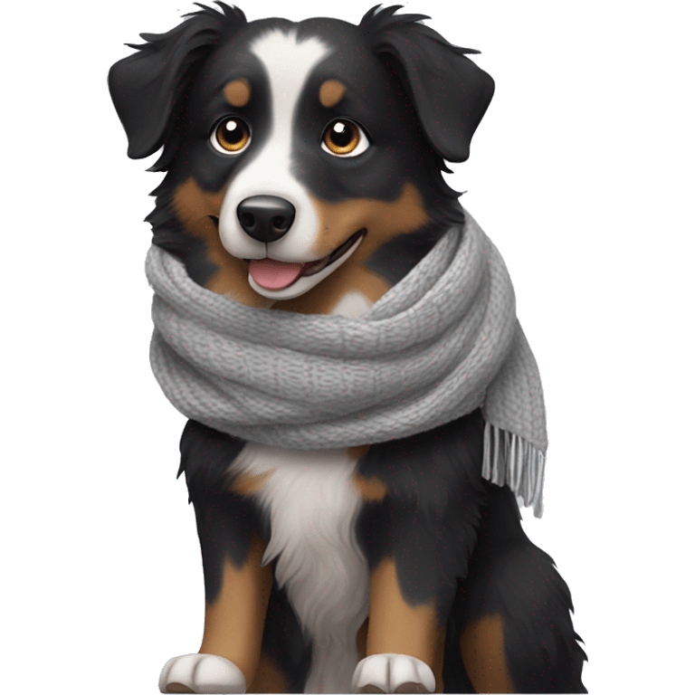 Small black australian shepherd dog wearing a knit scarf emoji