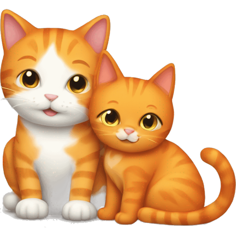 An orange cat and a gre cat cuddling emoji