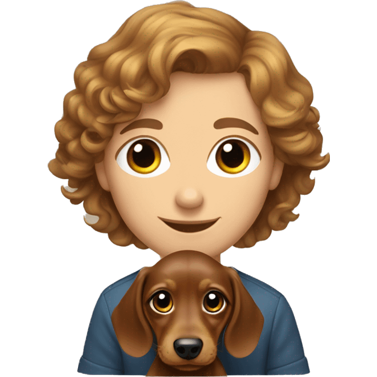  puppy longhair dachshund fair colours and her owner a short and curly hair man emoji