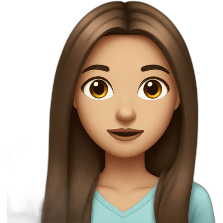 girl long straight brown hair, brown eyes, medium nose, small painted mouth  emoji