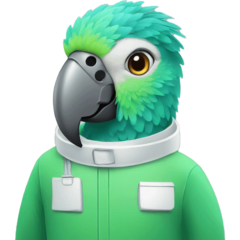 Parrot wearing a Cleanroom suit emoji