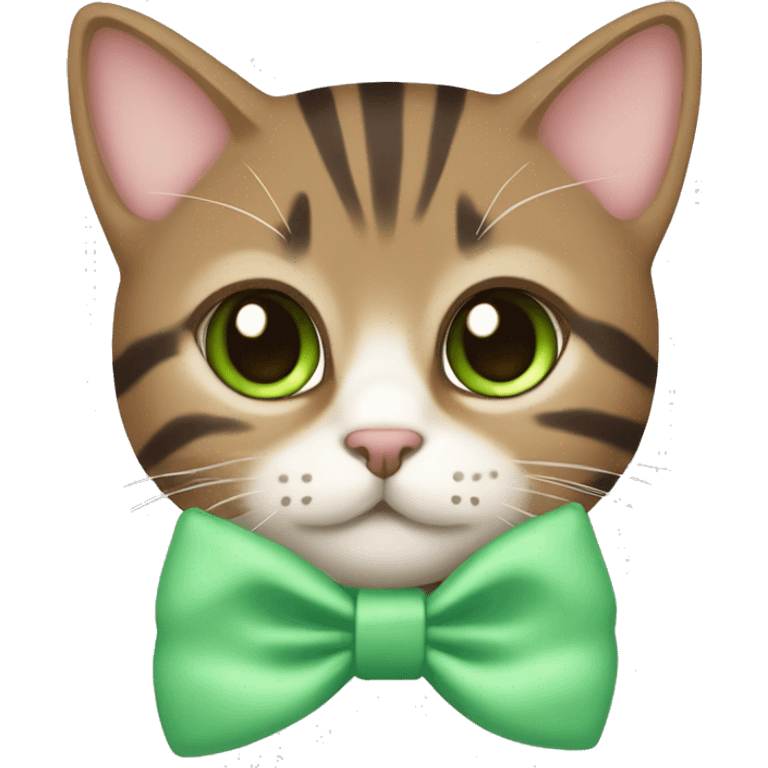 kawaii brown tabby with green eyes and pastel green bow on ear emoji