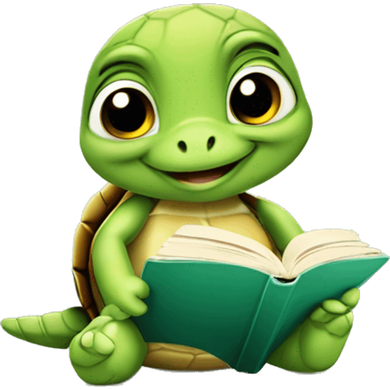 cute turtle read book emoji