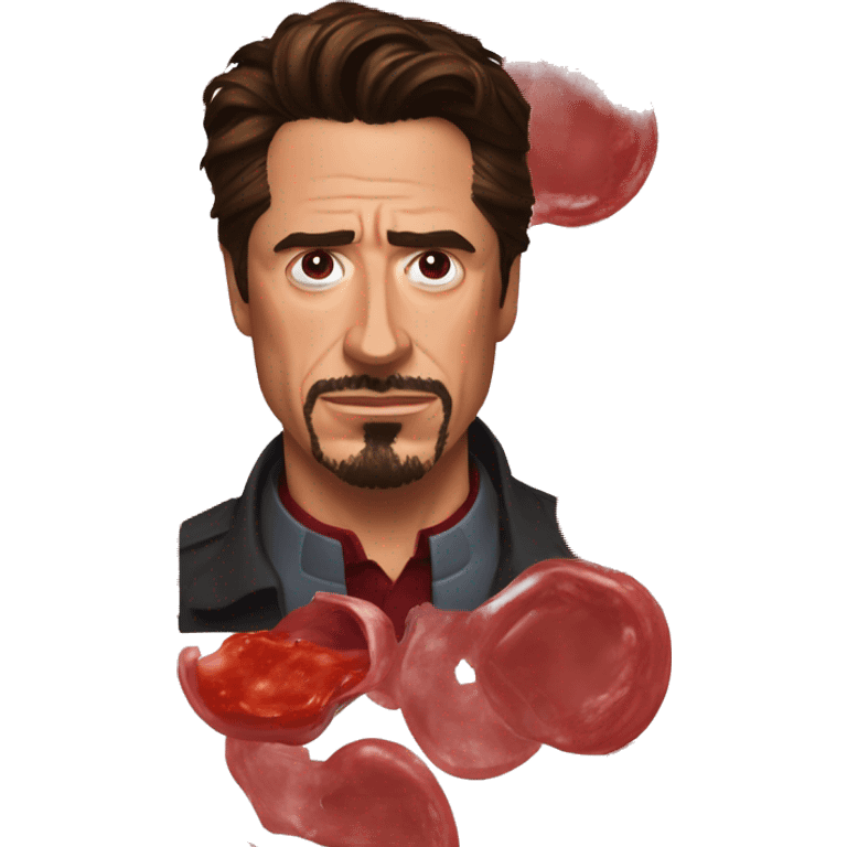 tony stark with ketchup stains all over him and eyes rolled back emoji