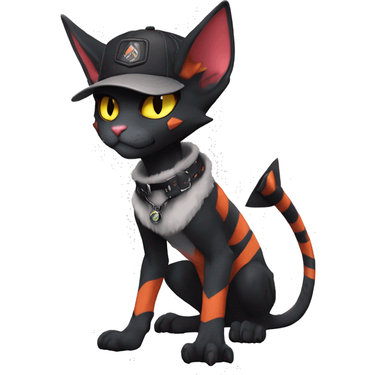 Cool Anthro Noivern-Litten-Sphynx-Pokémon with edgy stripes collar punk techwear cool Cap hat Full Body emoji