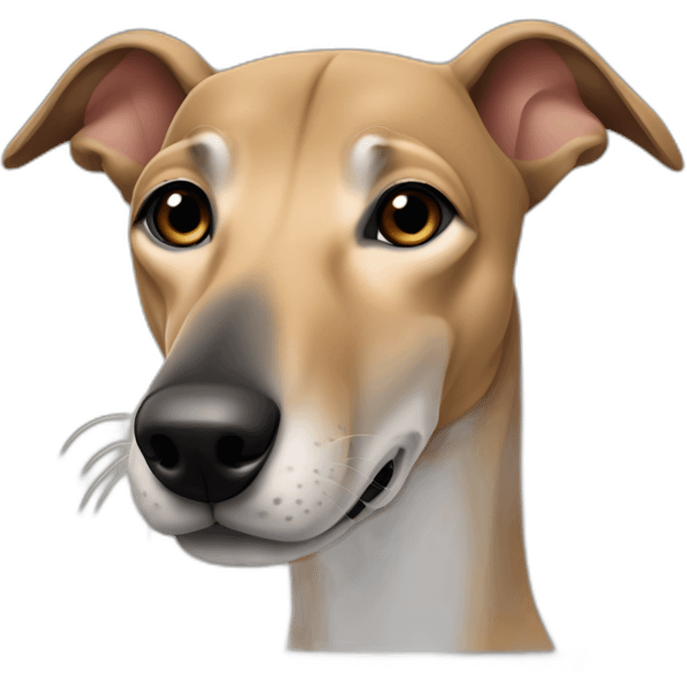 tan greyhound with all tan nose faint black brindle striping that looks like eyebrows emoji