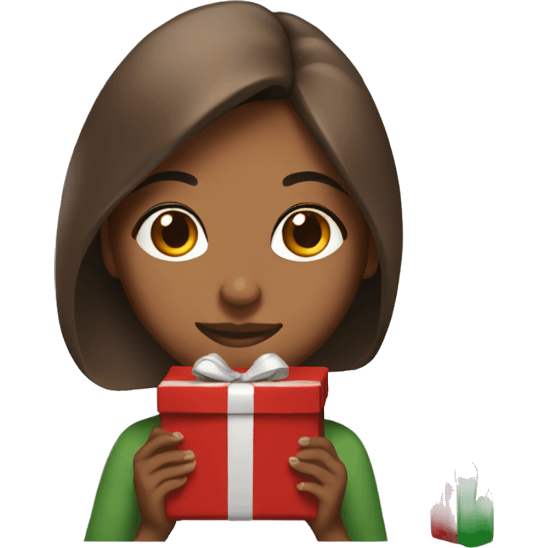 Woman with brown skin wrapping Christmas present emoji