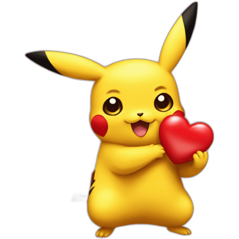 Pikachu holding a heart emoji