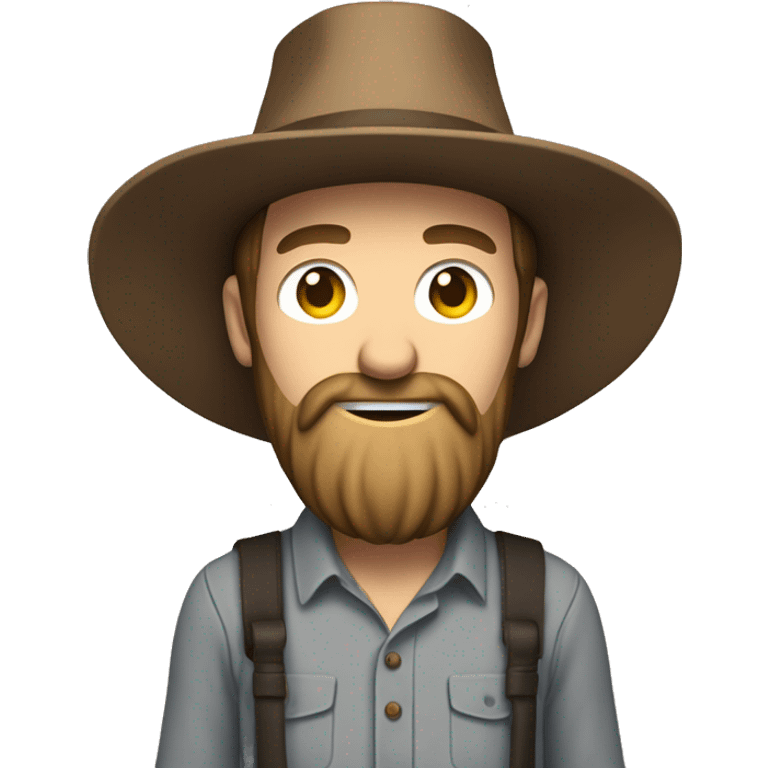 Amish brown straw hat and small beard without mustache white skin brown button down shirt whole body holding a hammer one photo  emoji