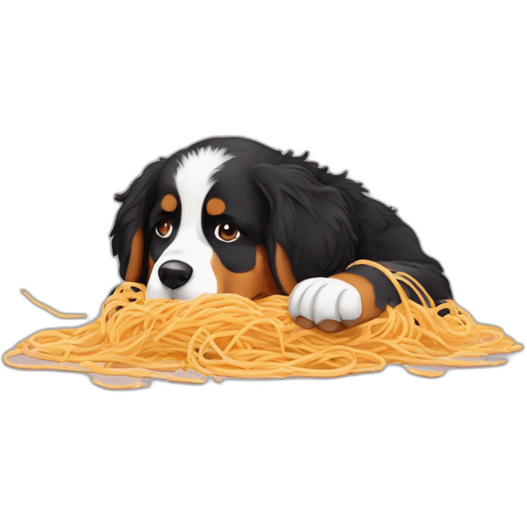 Bernese mountain dog eating spaghettis emoji