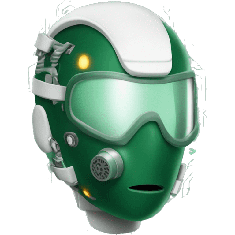 Dark green Mohawk female cyborg head with white respirator mask and circuits emoji