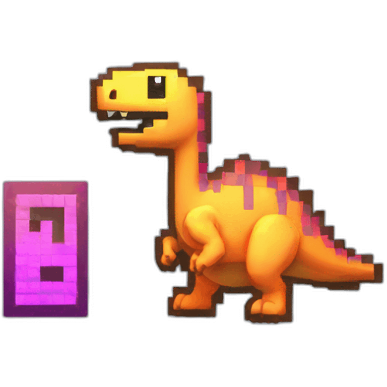 a pixelart dinosaur beside a pixelart git merge symbol emoji