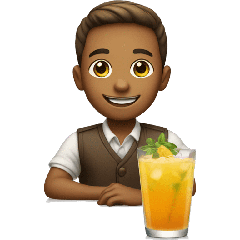 smiling boy at the table with cocktail  emoji