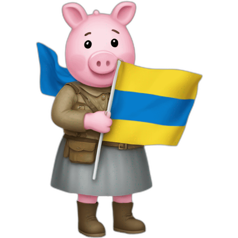 Pepa pig holds a Ukrainian flag emoji