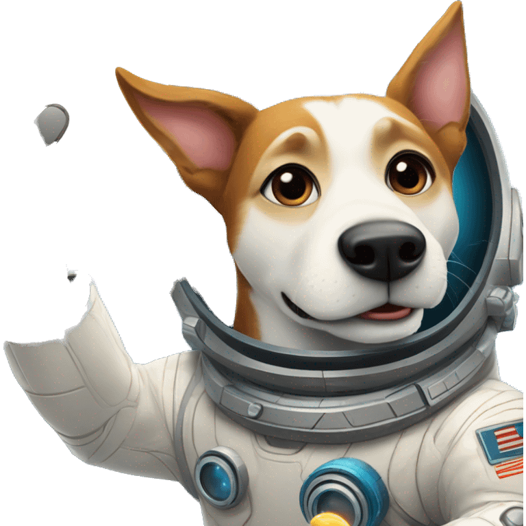 Space dog Laika in sci-fi style on the background of a spaceship waving with his paw  emoji