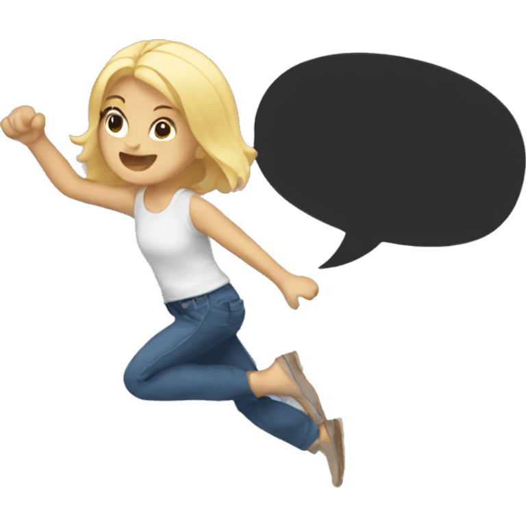 Blonde girl jumping with a speech bubble emoji