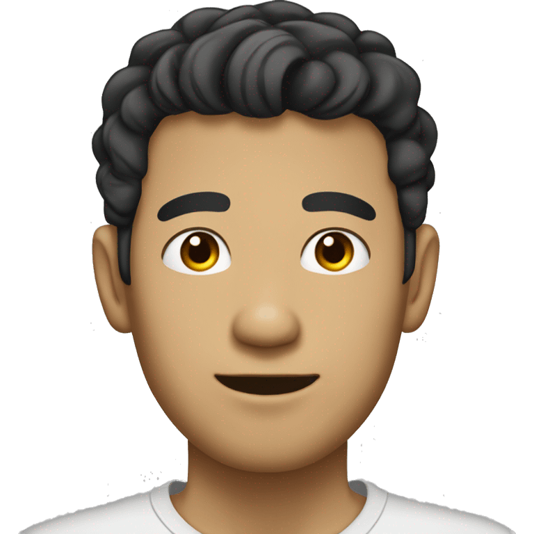 Beardless Asian man with soft black curly hair covering his eyebrows. emoji