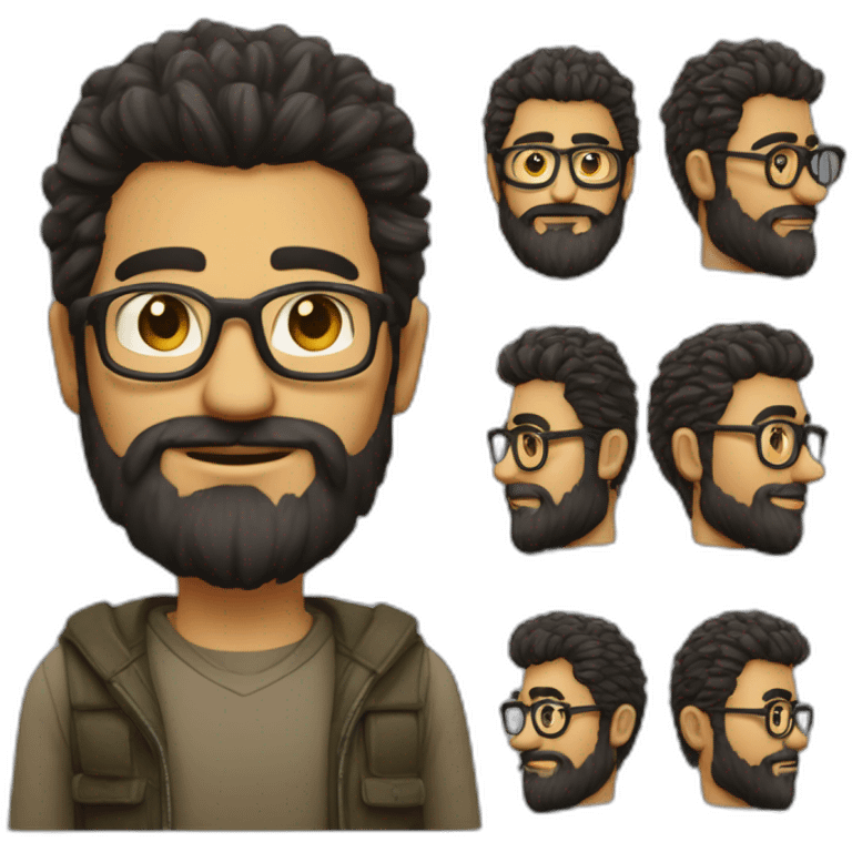 homem com entrada pouco cabelo de oculos escuro e barbudo emoji