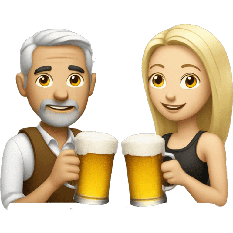 Man and woman with cups of beer emoji