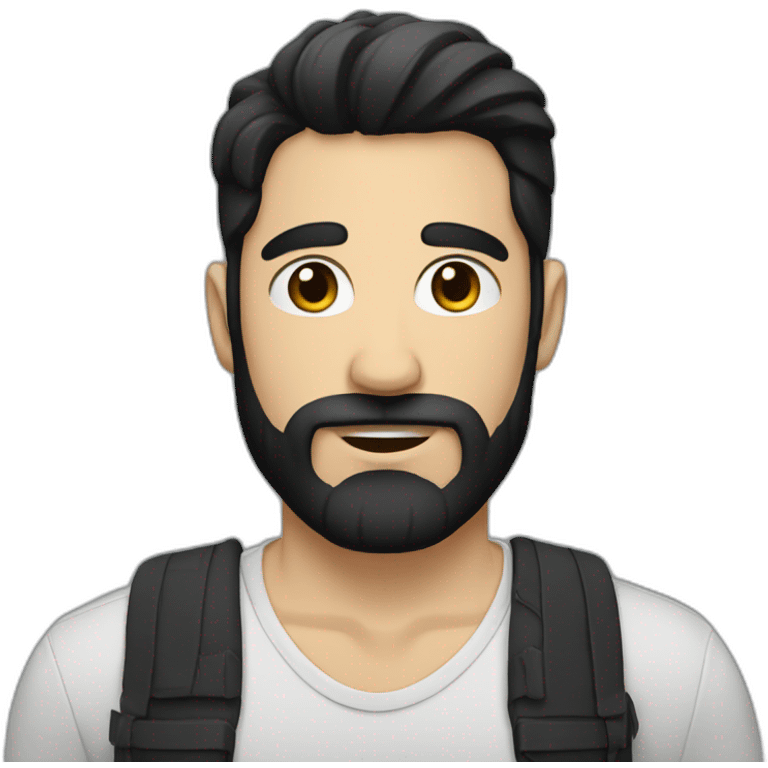 white gay man with black hair and threedaybeard emoji