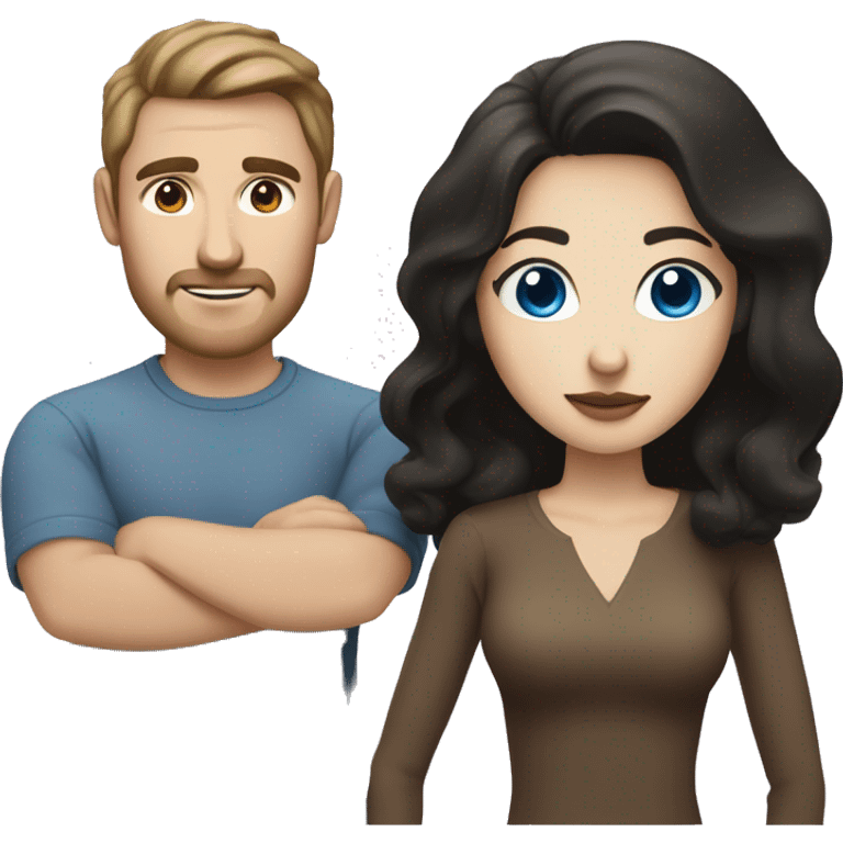 couple of a man with pale skin, brown hair and blue eyes, and a olive skinned woman with black hair and brown eyes emoji