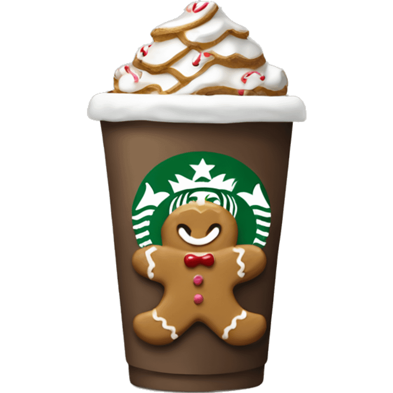 a christmas starbucks coffee with gingerbread emoji