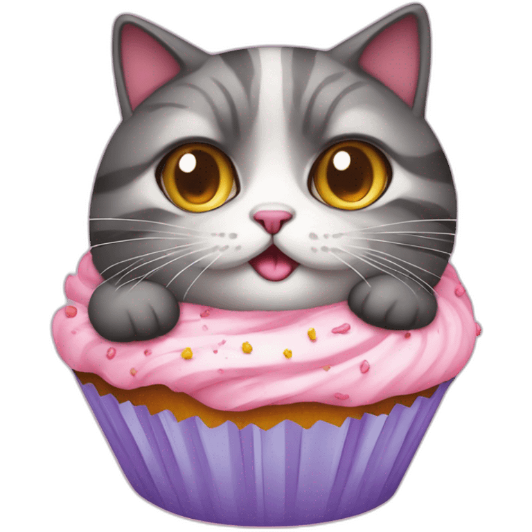 Very Fat cat with pink eyes in a cupcake emoji