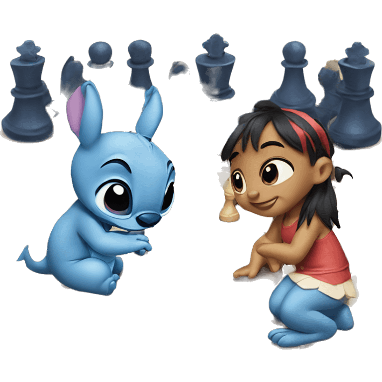 Lilo & Stitch are playing chess emoji