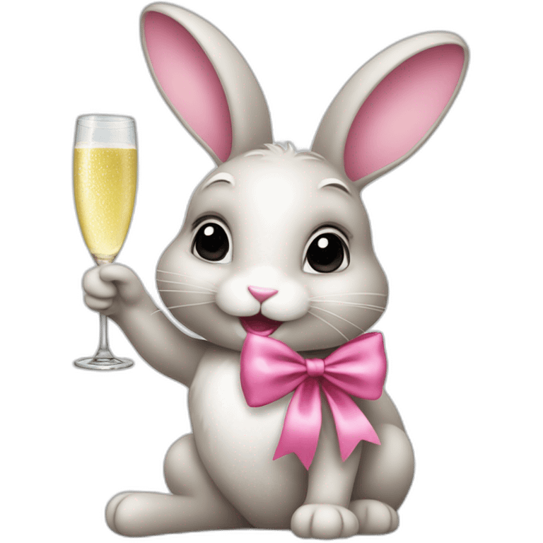 Bunny with pink bow drinking champagne  emoji