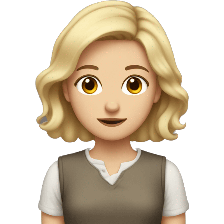 girl with blond-brown short hair, whith gimple, brown eyes, cute emoji