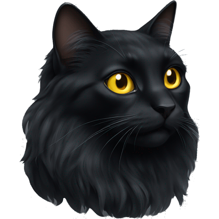 Long haired black cat with big yellow eyes  emoji