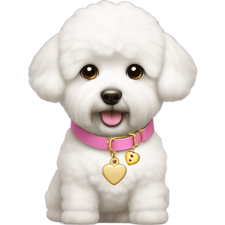 Bichon frise with pink collar, gold heart tag emoji