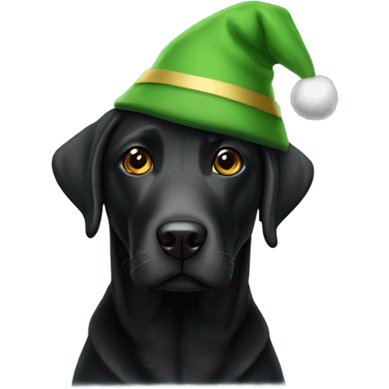 Black lab wearing an elf hat emoji