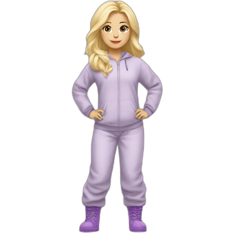 Bebe fille blonde en pijama gris et des bottes mauve  emoji