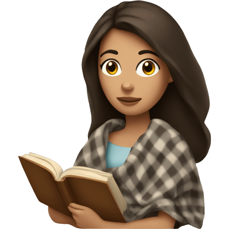 Brunette woman with blanket reading a book emoji