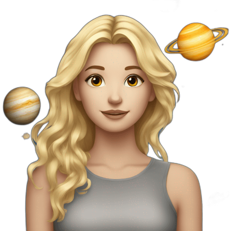 A blonde girl with many planets around her emoji